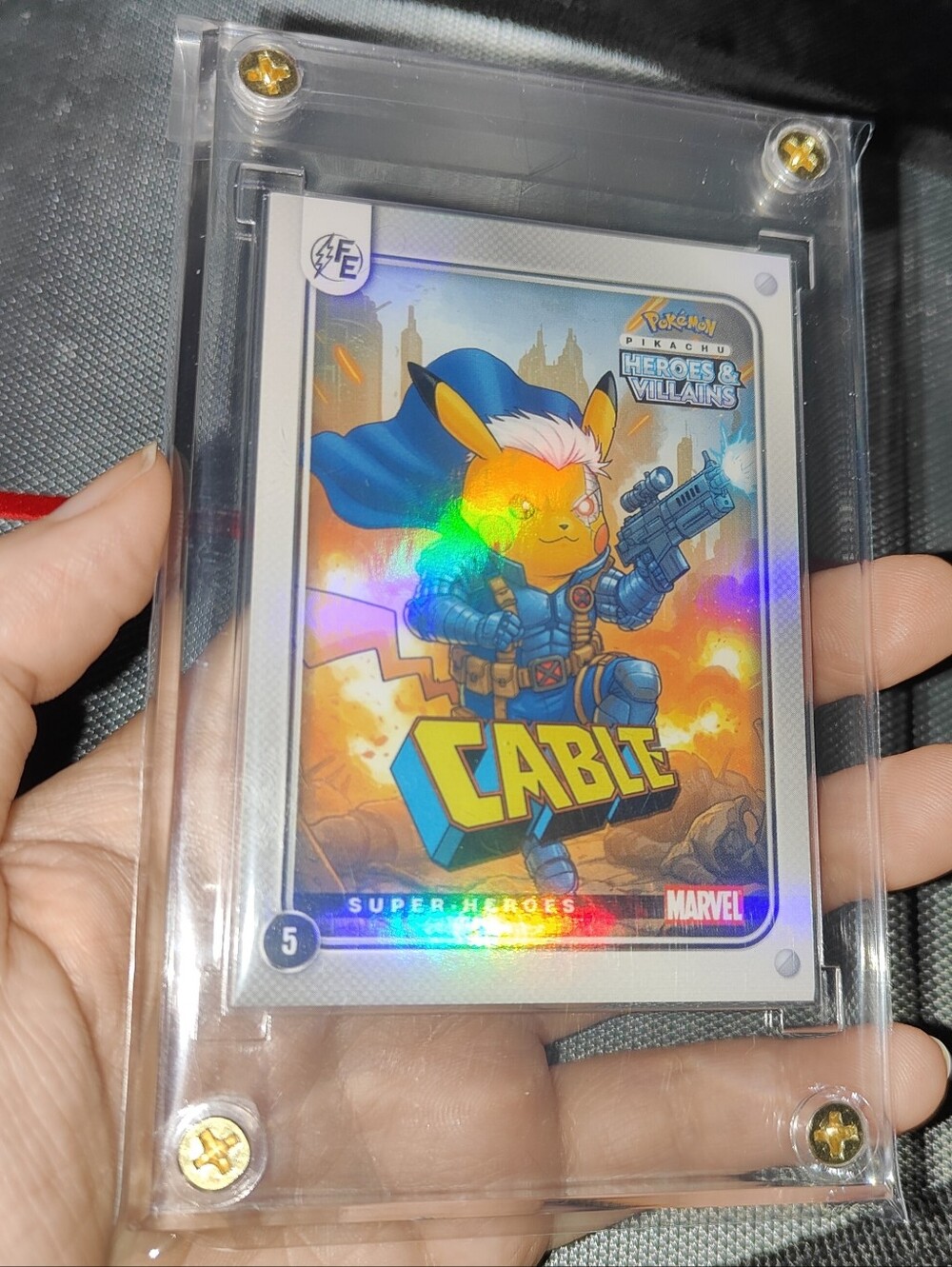 Cable Pikachu X-Men holo encased Heroes & Villians Marvel card Unofficial